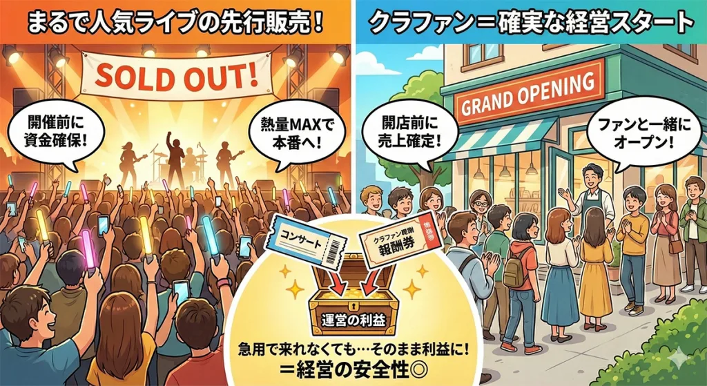 クラウドファンディングは、まるで「人気アーティストのライブチケットの先行販売」のようなものです。